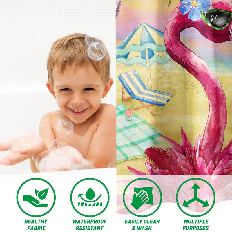 Kuyuayee Flamingo Shower Curtain 72x72 Inch Hello Summer Shower Curtains for Bathroom with Hooks Summer Flamingo Bathroom Home Bath Decor Waterproof Fabric - Image 5